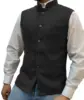 Men's Vest Stand-up Collar Herringbone Suit Vest Steampunk Style Wedding Groom Waistcoat 3