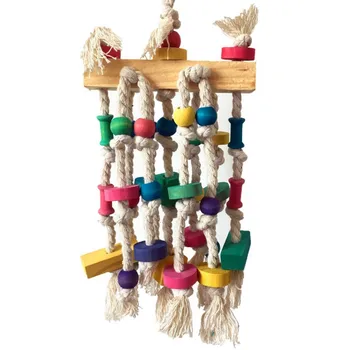 

Cotton Rope Parrot Bite Toys Bird Cage Hanging Swing Toy Wooden Black String Colorful Cage Perch Wood Birds Standing Chewing Toy