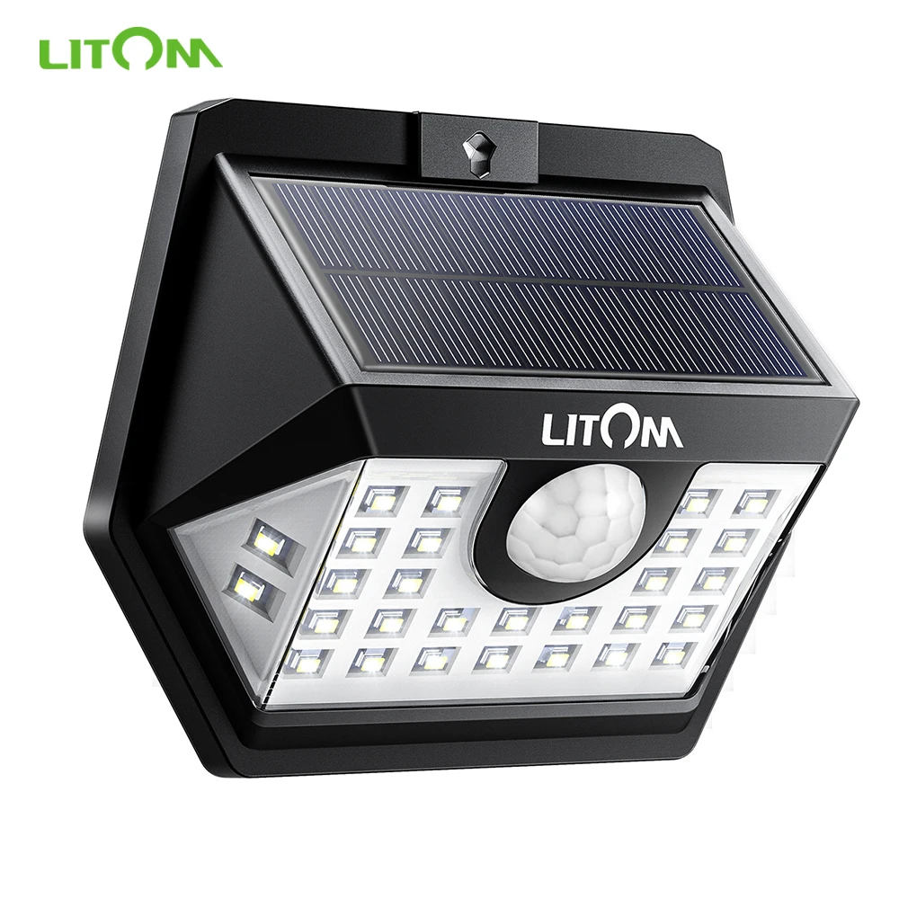 LITOM 30 LED Solar Garden Motion Sensor Light IP65 Waterproof Outdoor Lights with 3 Lighting Mode 270° Wide-angle Luz Solar Led