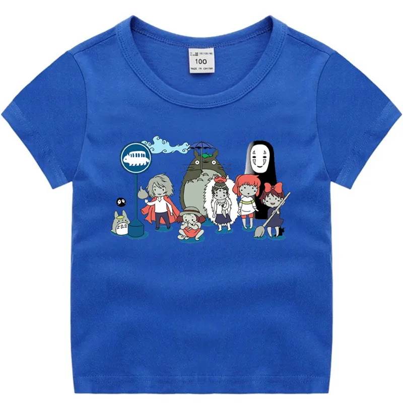 Little Boy Girl Spirit Away Studio Ghibli Japanese Anime Totoro Miyazaki Hayao Anime Cotton T-Shirt Summer Kid's Christmas Shirt - Цвет: T125V-blue