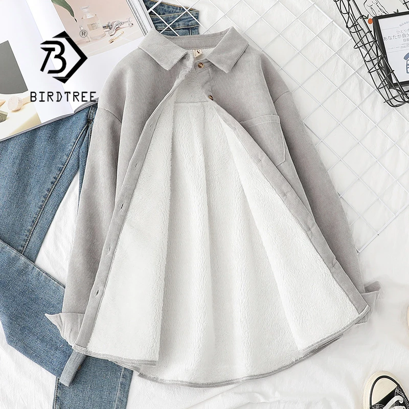 New Fashion Woman Corduroy Jacket Solid Thicken Fleece Shirt Single Breasted Turn Down Collar Long Sleeve Pocket Button C18907X | Женская