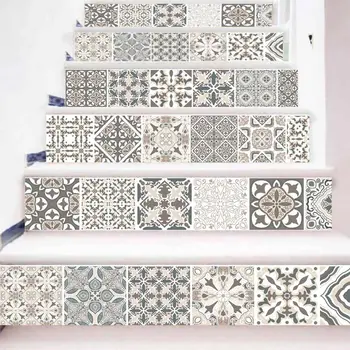 

6pcs/set 3D Mandala Flower Staircase Stair Riser Floor Sticker Self Adhesive DIY Stairway Waterproof PVC Wall Stairs Sticker