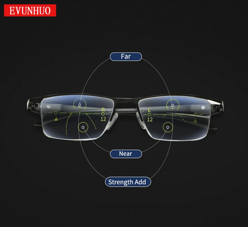 

EVUNHUO Anti-blue Titanium Alloy resin Progressive lenses Reading Glasses Women Fashion Square Classic Multifocal Glasses Men