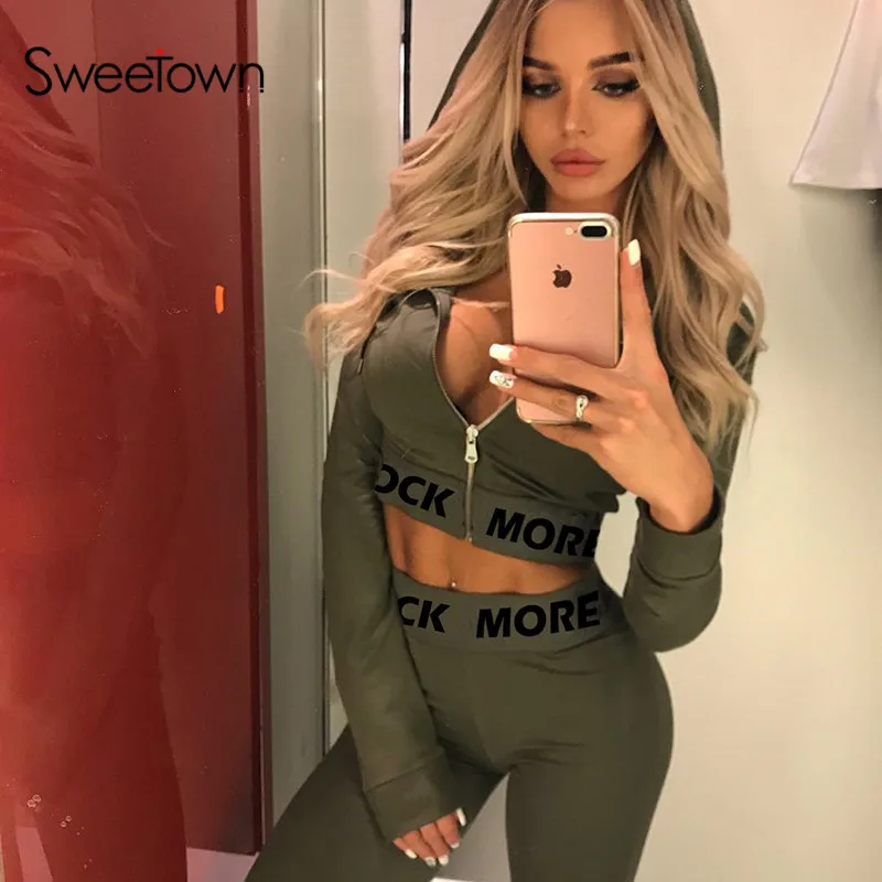 Sweetown, повседневные, пуш-ап, укороченные толстовки, свитшоты, женские, Осенние, для тренировок, фитнеса, одежда с длинным рукавом, худи, пуловеры, спортивная одежда