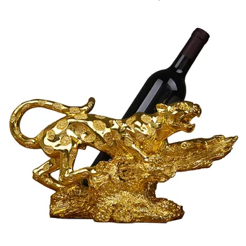

Retro Golden Leopard Wine Rack Living Room Decoration Ornaments Wine Cabinet Display Resin Figurines Wine Bottle Shelf Artware