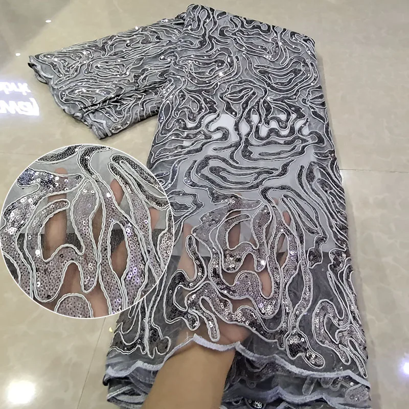 Bestway Luxury Sequin African Lace Fabric 2020 High Quality Rope Embroidery French Net Nigerian Lace Tailoring Material 5 Yards