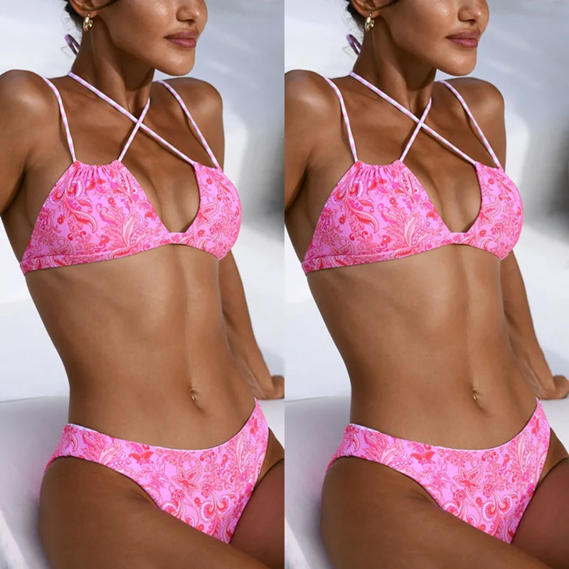 Women's Swimsuit 2021 New Cashew Flower Popular Element Print Sexy Bikini High Waist Breast