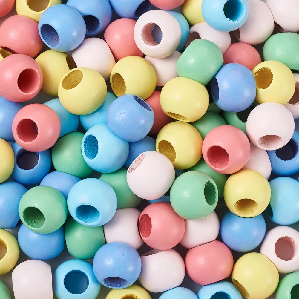 120Pcs 15.5x20mm Mixed Color Wooden Large Hole Beads Natural Wood Round Bead Spacer Ball For Bracelet DIY Jewelry Making