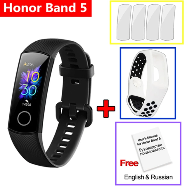 M white-black strap В, умный Браслет huawei Honor band 5 AMOLED, кислородный фитнес-трекер для измерения сердечного ритма и сна, плавательные часы PPG - Цвет: M white-black strap