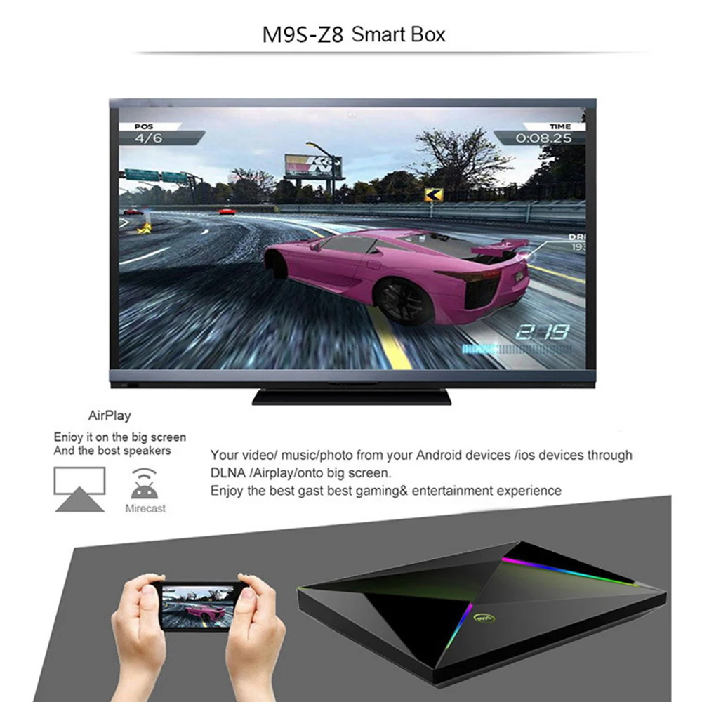 M9S Z8 Смарт ТВ коробка 6K Android 9,0 ТВ коробка, 4 Гб оперативной памяти, 32 Гб встроенной памяти 4 Гб 64 Гб Встроенная память 4 ядра H.265 USB3.0 2,4G, Wi-Fi, IPTV Set-top Box