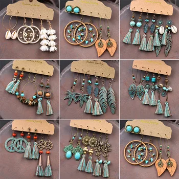 

Vintage Flower Leaf Dream catcher Drop Earrings Long Tassels Fringe Statement Geometric Brincos Earrings Trendy Women's jewelry