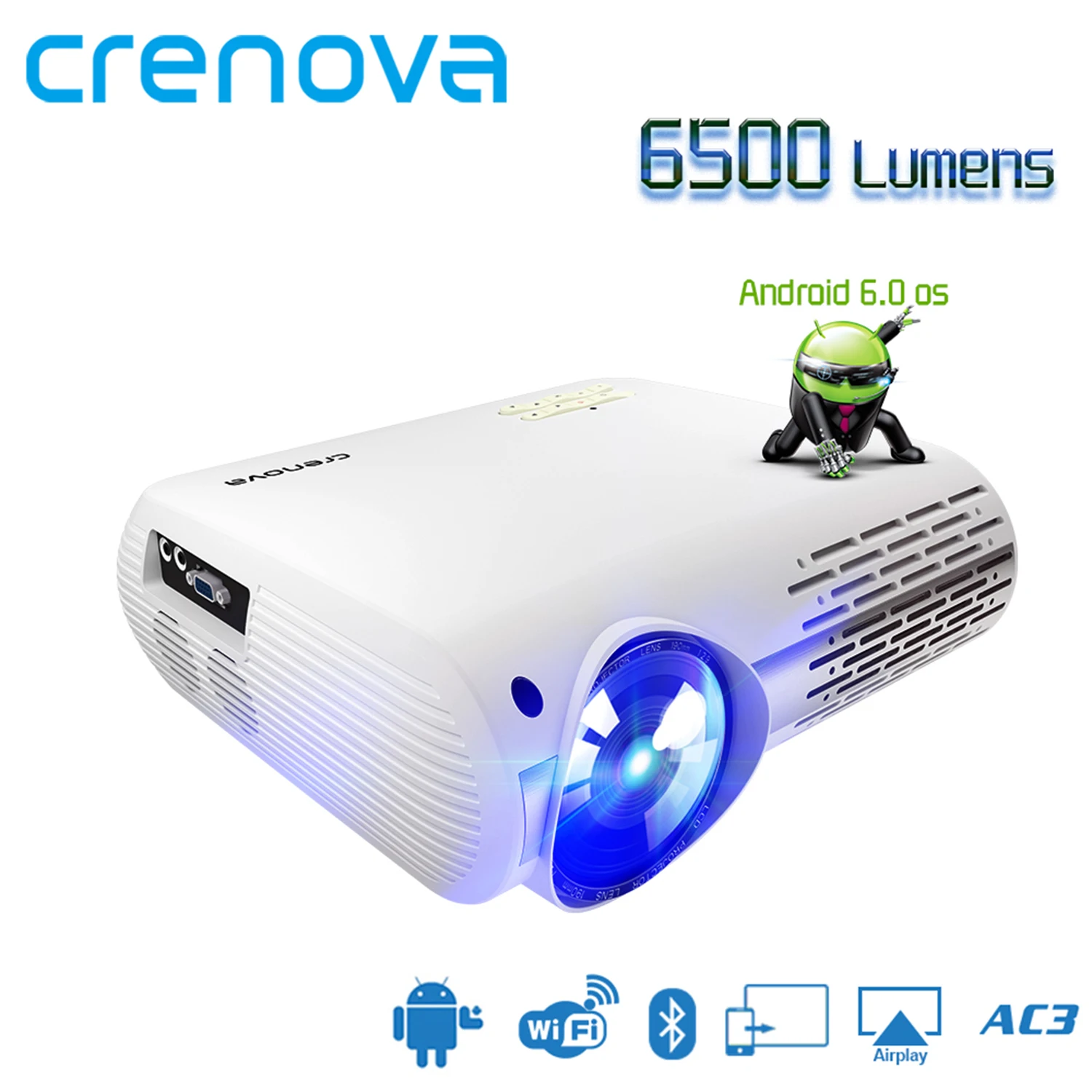 

CRENOVA XPE660 Proyector Android 6.0 OS 4K Full HD 3D wifi bluetooth home theater projectors 6500 Lumens