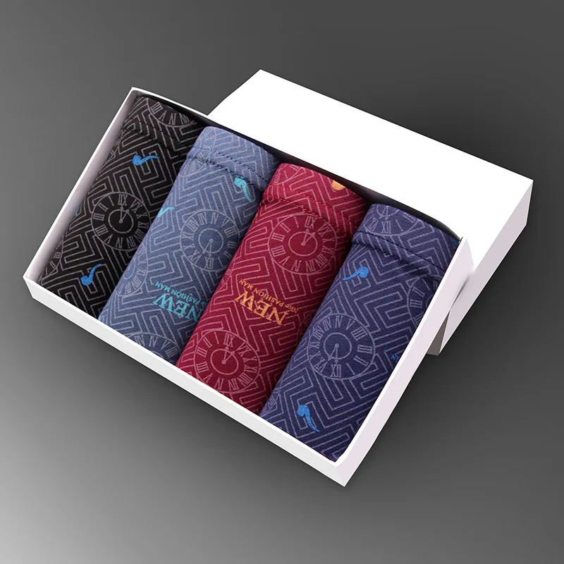 

4 Pieces/lot Men Boxer Soft Underwear Boxers Cuecas Made of Modal 8 Colors Size L To 4XL N00097