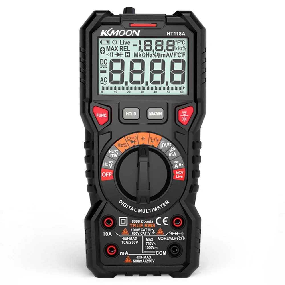 KKmoon HT118A Цифровой мультиметр 6000 отсчетов True RMS измерение напряжения тока Частота Температура NCV тест диод