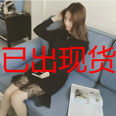 

9.9 Special Offer Autumn And Winter Crew Neck Pullover Lace Joint Mock Two-Piece Mid-length Dress 2020