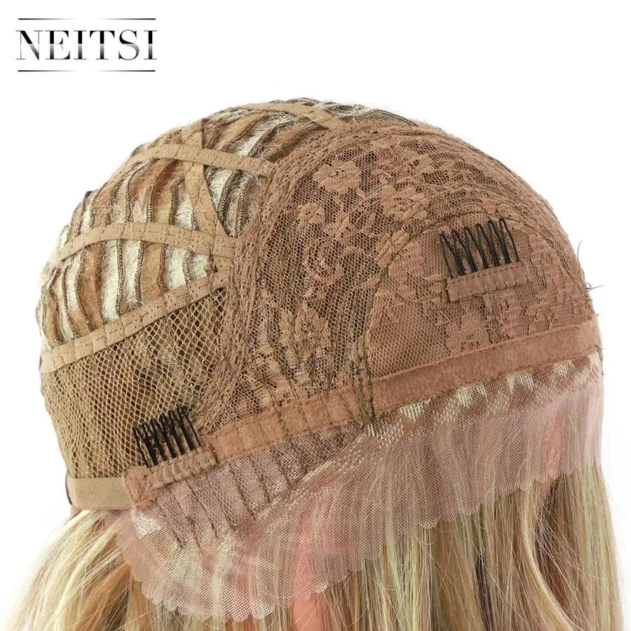 Neitsi синтетический парик фронта шнурка термостойкие длинные волнистые парики для женщин Повседневная одежда модный стиль Омбре блонд коричневый цвет