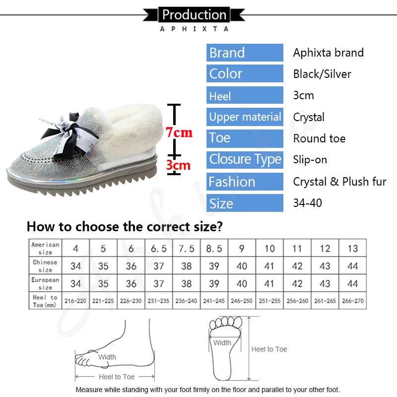 Aphixta с украшениями в виде кристаллов теплые зимние сапоги Для женщин платье-пачка с бантом Красочные из ткани, расшитой блестками; туфли Стразы алмазы зима плюс Женская обувь на меху