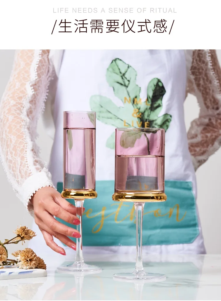 High Foot Cups Floating European Glass Red Wine Cup Net Red Wine Cup Household Champagne Cup Coloured Candlestick Decorated