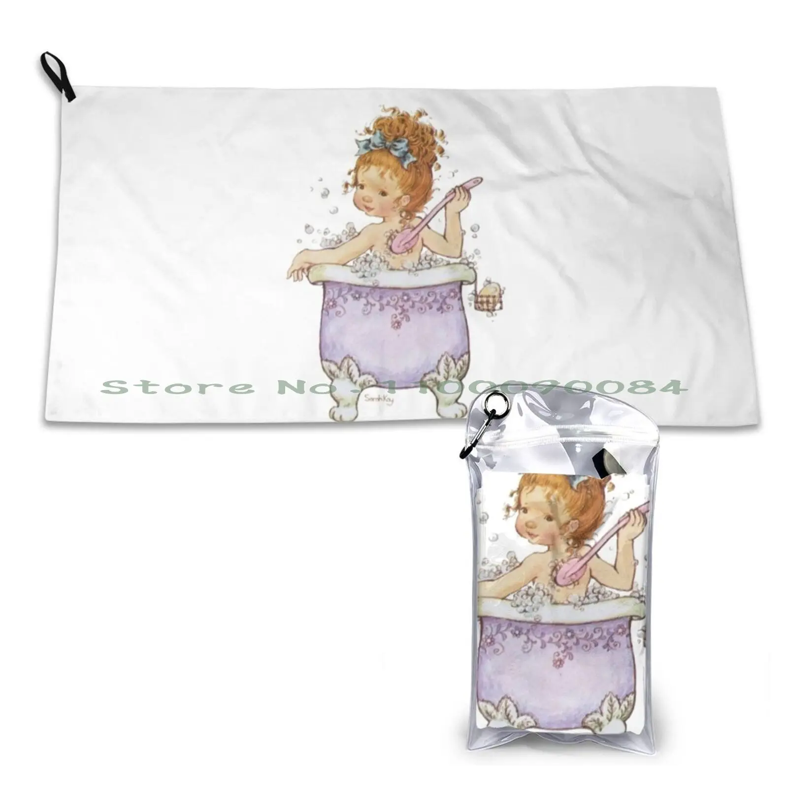 Sarah Kay-Bath Time Asciugamano Ad Asciugatura Rapida Palestra Bagno Sportivo Portatile Sarah Kay Vintage Bath Time Girls Cute Nice Child Illustration