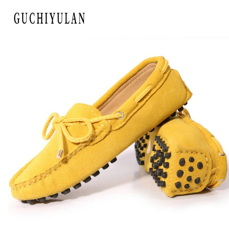 

New Women Loafers Flat 2019 Fashion Driving shoes Suede Leather Slip on Moccasins Ladies Comfortable Bowtie Boat shoes