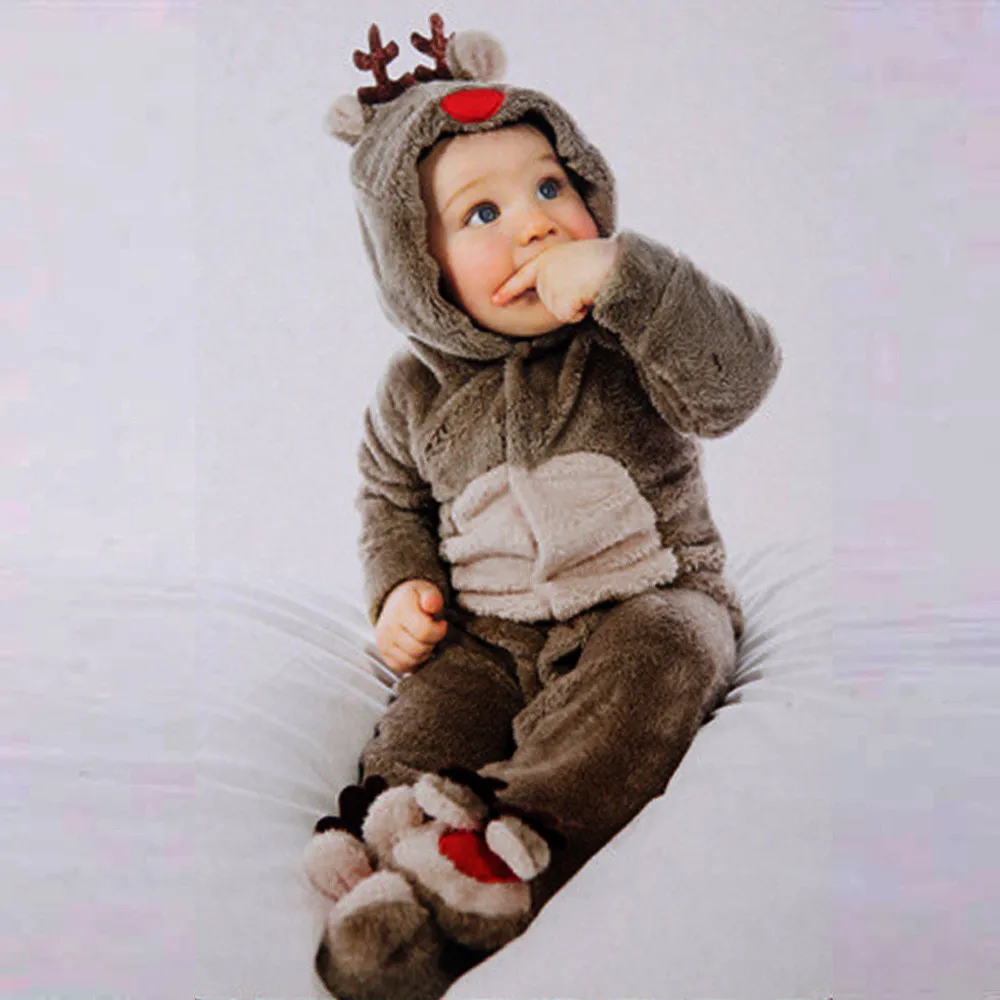 Baby Rompers baby coral fleece Hoodies Jumpsuit baby girls boys Clothes romper newborn toddle baby clothing Autumn Winter 4.5