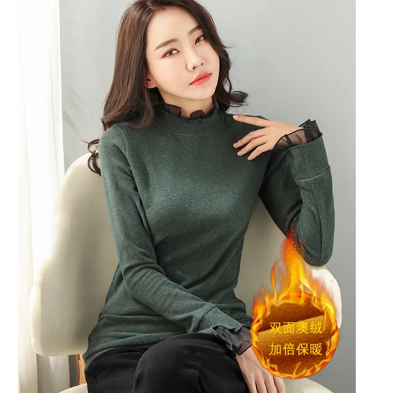 

Autumn Winter Hot Selling Slim Fit Long Sleeve Cationic Base Shirt Korean-Style Elasticity Half-Turtle-Neck Thick Light Warm /40