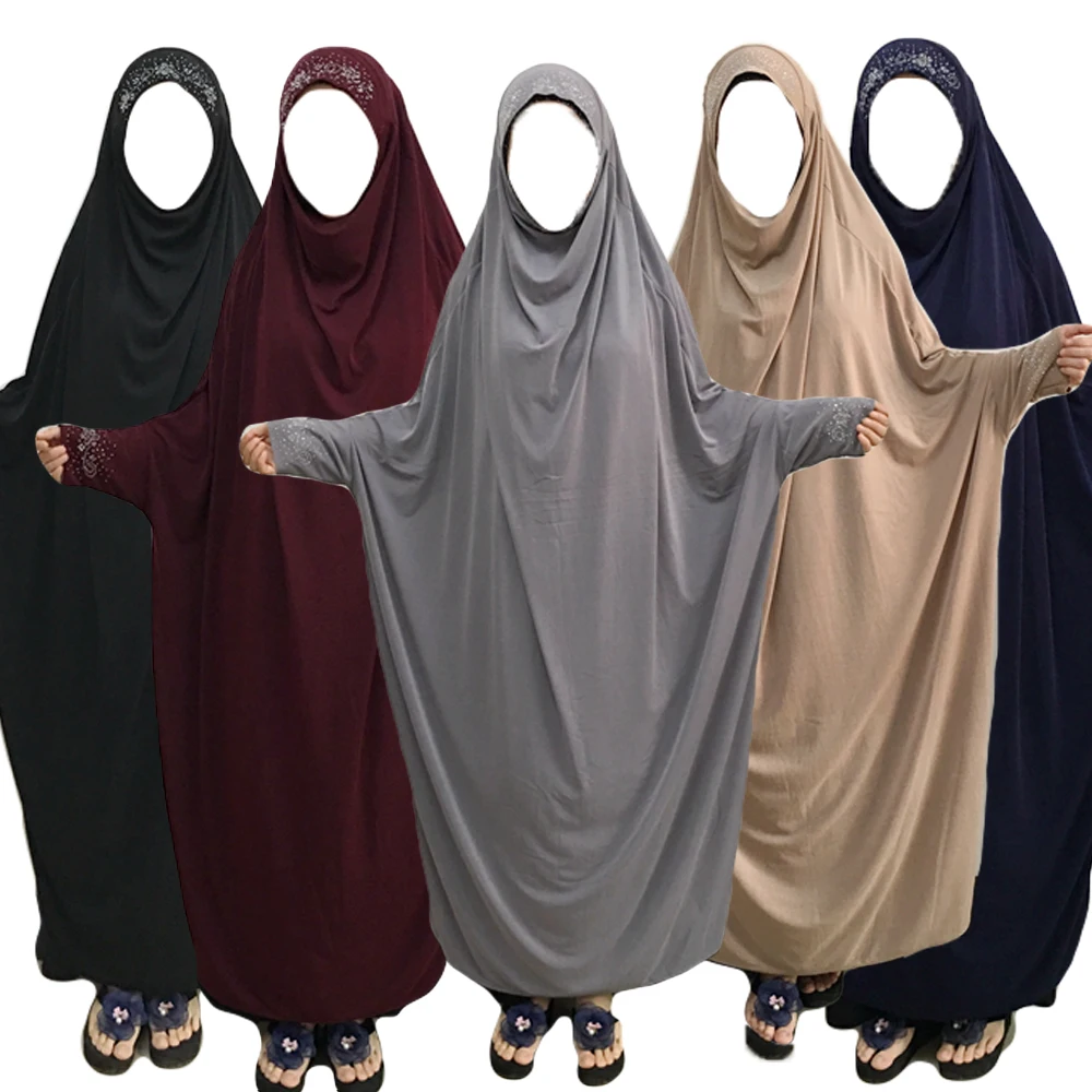 

Muslim Women Modest Prayer Long Dress Abaya Full Cover Hijab Overhead Kaftan Jilabb Islamic Bat Sleeve Niqab Jilbab Robe Dubai