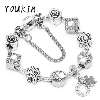 

Fashion Crystal Beads for Women Charm Flower Clover Pendant Fit Original Pandor Bracelet Fine Jewelry European Pulsera Girl Gift