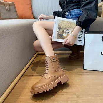 

Square heel Solid boots women Leather Women White Ankle Boots Female Autumn Winter Shoes Woman Punk Motorcycle Boots 2020 Spring