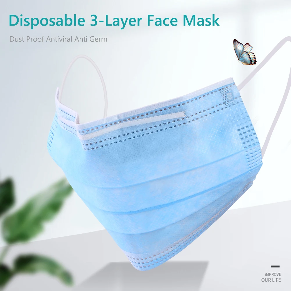 

10pcs Disposable 3-Layer Face Mask Dust Proof Antiviral Earloop Masks Dustproof Face Mask Unisex Facial Protective Cover Masks