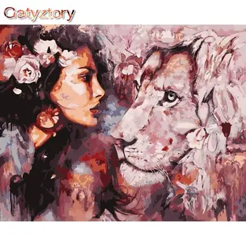 

Painting On Number Adults woman and lion Acrylic Canvas For Drawing Picture Frames Wall Photo Decor For The Home Frame Gatyztory