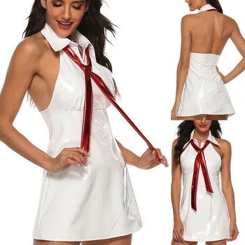 

Plus Size Sexy Lingerie Women Porno Leather Sexy Underwear Erotic Babydolls Sleeveless Open Back Dresses With Tie Lenceria S-4XL