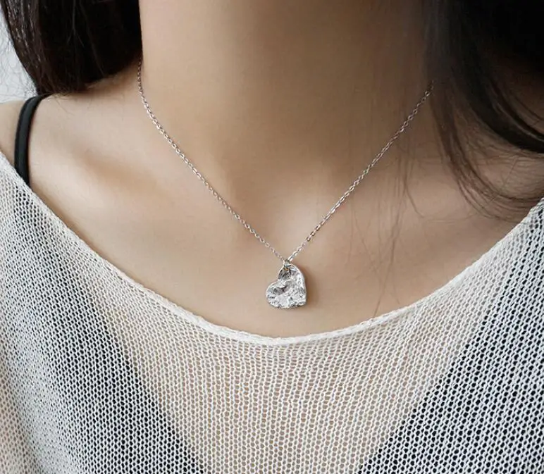 SHANICE корейское ожерелье из стерлингового серебра S925 INS неправильная вогнутая поверхность Любовь в форме сердца женское ожерелье-чокер с серебряной цепочкой - Окраска металла: silver