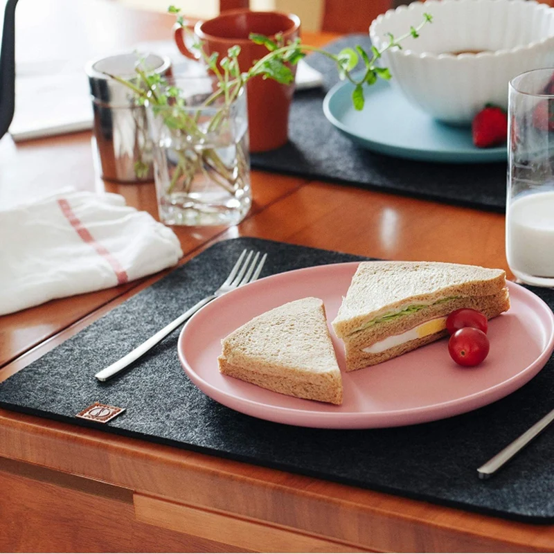  Felt Placemat 6 Piece Set Black-Table Mat Can Be Wiped 45X32 Cm-Washable Placemat-Dinner Felt Pad