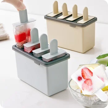 

1 Set 4 Cells DIY Popsicles Mold Plastic Frozen Ice Cream Mold Popsicle Maker Cube Lolly Mould Tray Pan Maker Tool Cooking tools