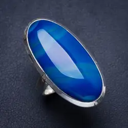 С натуральным агатом Ботсвана ручной работы, уникальные кольцо из стерлингового серебра 925 5,25 Y4298