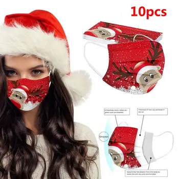 

10PC Christmas Printed Masks Disposable Face Cover Breathable Dust Proof Protective Masque Mascarillas 3Ply Ear Loop Face Mask