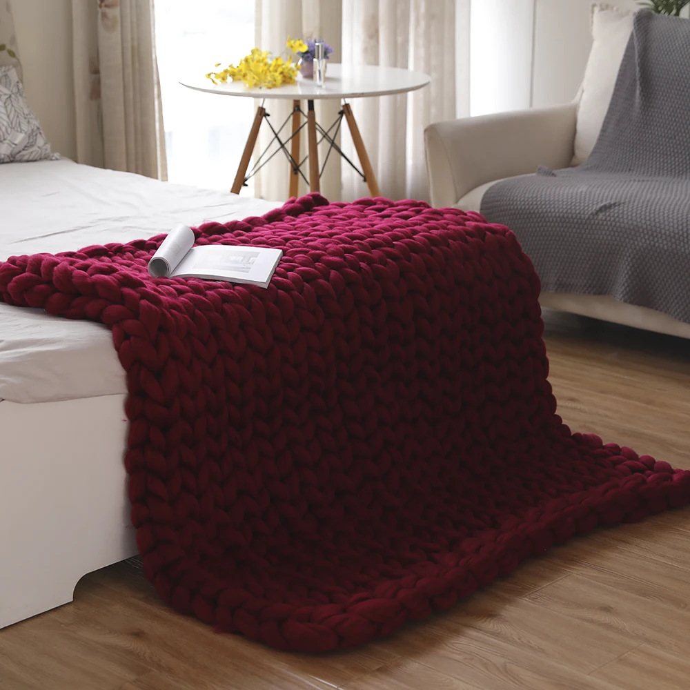 Super Chunky Knitted Blankets Home Decorative Sofa Chair Bed Blankets