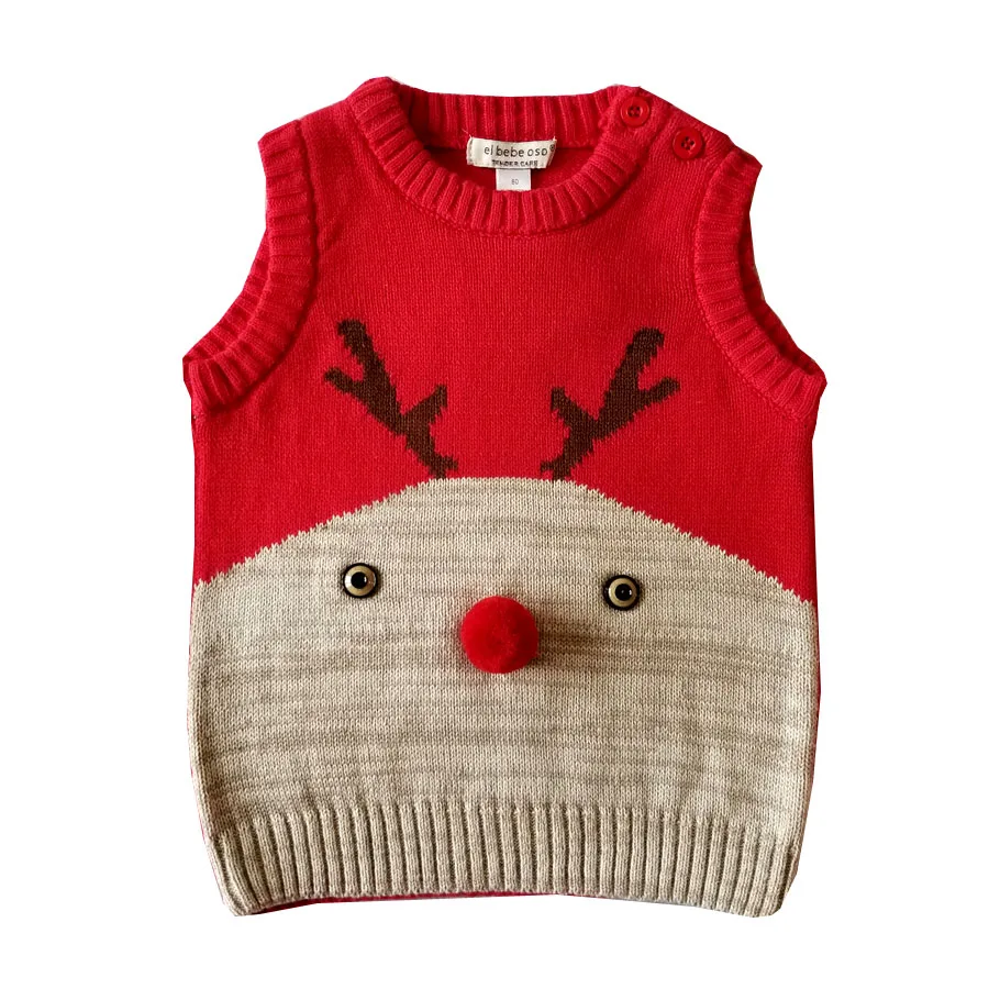 Детские свитера, новогодний свитер без рукавов, вязаный жилет для малышей, свитер для маленьких девочек, лось, рождественские наряды, весна-осень