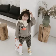 Зимние комплекты детской одежды Новое поступление, корейский стиль, утепленная толстовка с капюшоном и леопардовым принтом, длинные штаны для мальчиков и девочек