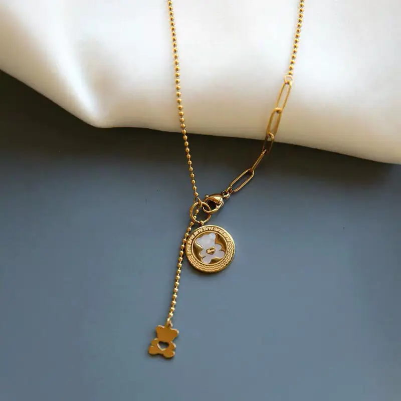 Модное ожерелье в стиле хип-хоп из титановой стали с маленьким медведем Женское