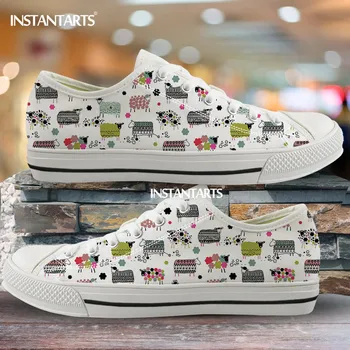 

INSTANTARTS Cute Baby Sheep Patterns Women's Shoes Casual Low Top Canvas Shoe Brand Design Walk Sneakers Light Weight Girls Shoe