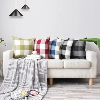 

CANIRICA Cushion Cover Buffalo Throw Pillows Plaid Pillow Cover Home Decor Funda Cojin 45*45 Sofa Living Room Farmhous Decor