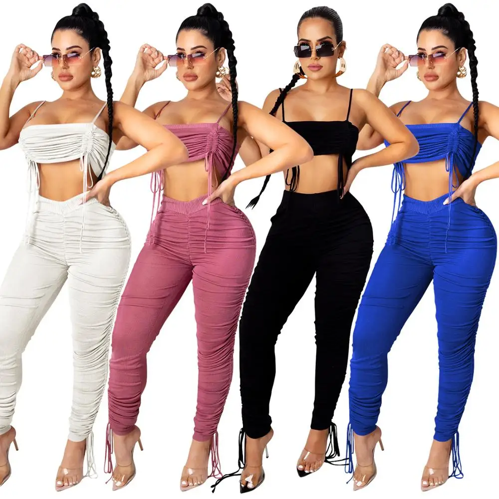 

2020 New Women 2 Two Piece Spaghetti Strap Black Rose Red White Blue Sleeveless Bandage Evening bodycon Celebrity Party Jumpsuit
