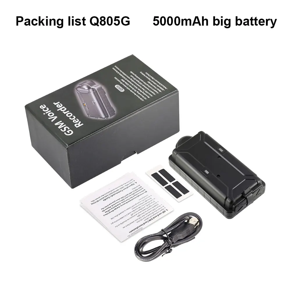 Диктофон 3g WCDMA GSM трекер Q805G Голосовая активация Водонепроницаемый IPX7 дроп-триггер сигнализация 5000 мАч батарея поддержка SD карты