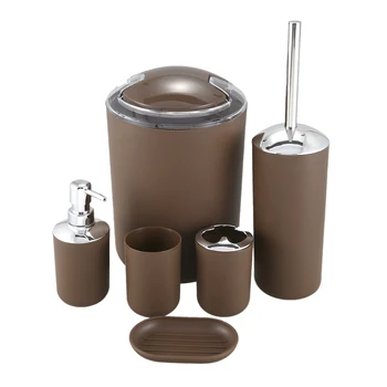 

6Pcs/Set Luxury Bathroom Accessories Plastic Toothbrush Holder Cup Soap Dispenser Dish Toilet Brush Holder Trash Can Set