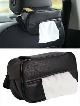 

1PC Universal Car Tissue Holder PU Leather Black Backseat Tissue Box Organizer Storage