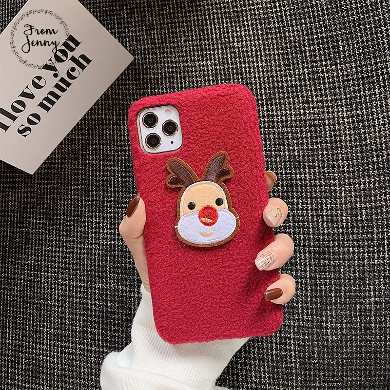 От Jenny осень и зима плюшевый для iPhone 11 Pro x xr xs max 7 8 Plus Рождественский олененок защита мобильного телефона мягкая оболочка