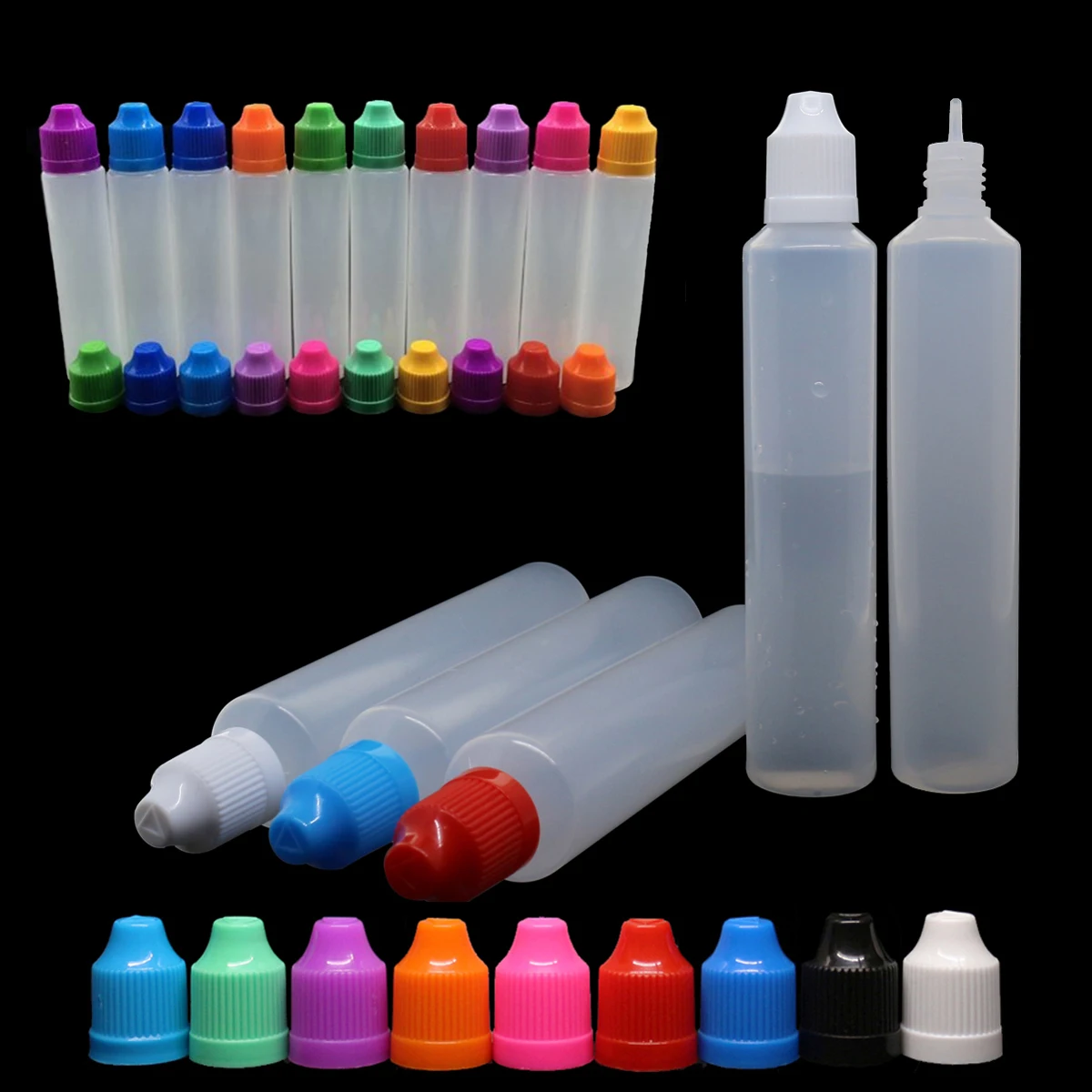 

100PCS/lot 30/60ML Wholesale LDPE Empty Squeezable Juice Liquid Dropper Container Bottles + 20 Funnel