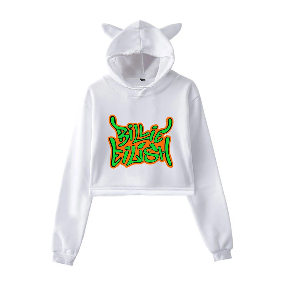 Горячая Распродажа Kpop Billie Eilish толстовки короткий кошачий Топ Толстовка с кошачьими ушками Розовая Толстовка тренд Harajuku Толстовка Billie Eilish стиль